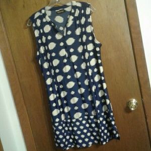 Reborn Tunic Dress Navy Blue with Ivory Spots L